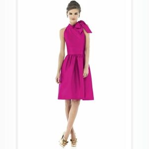 Alfred Sung Shirred Skirt Cocktail Mini Dress In Fushsia Pink Shimmer Size 8